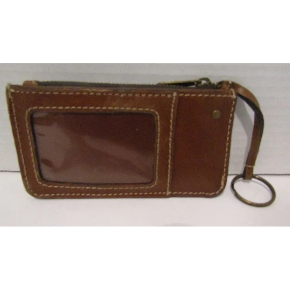 Patricia Nash Leather ID Wallet Keychain Brown Boho Luxe Chic Rare